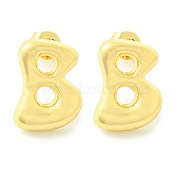 Rack Plating Brass Earrings, Cadmium Free & Lead Free, Long-Lasting Plated, Stud Earrings, Alphabet, Real 18K Gold Plated, Letter B, 14x10.5mm(EJEW-S222-01G-B)