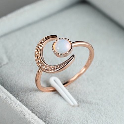 Brass Open Cuff Ring for Womem, with Resin Sun, Moon Ring for Women, Rose Gold, US Size 8(18.1mm)(WG82821-03)