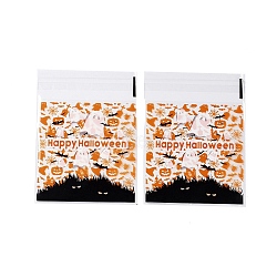 Halloween Theme Plastic Bakeware Bag, with Self-adhesive, for Chocolate, Candy, Cookies, Square, Dark Orange, 130x100x0.2mm, about 100pcs/bag(OPP-Q004-01C)