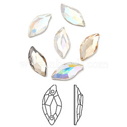 K5 Glass Rhinestone Cabochons, Flat Back & Back Plated, Faceted, Leaf, Mixed Color, 20x9.5x4.5mm(RGLA-N002-08A)