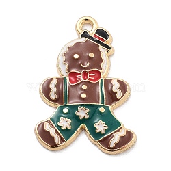 Christmas Theme Alloy Enamel Pendants, Light Gold, Gingerbread Man, 27x19.5x3mm, Hole: 2mm(X-ENAM-D060-04D)