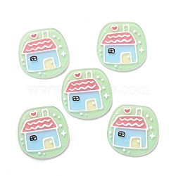 Printed Acrylic Cabochons, Flat Round with House Pattern, Light Green, 36.5x36x2mm(MACR-C003-28)