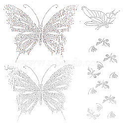 4Pcs 4 Styles Butterfly Glass Hotfix Rhinestone, Iron on Appliques, Costume Accessories, for Clothes, Bags, Pants, Colorful, 155~395x108~340x1mm, 1pc/style(DIY-DR0001-48)