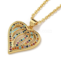 Brass Micro Pave Colorful Cubic Zirconia Peach Heart Pendant Necklaces for Women, Real 18K Gold Plated, 17.52 inch(44.5cm)(NJEW-Q346-01G-01)