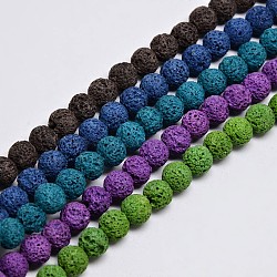 Natural Lava Rock Round Bead Strands, Dyed, Mixed Color, 10mm, Hole: 1mm, about 38pcs/strand, 15.7 inch(G-I124-10mm-M)