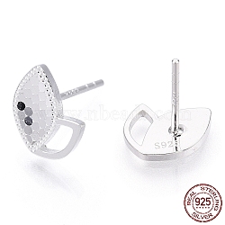 925 Sterling Silver Stud Earrings, Leaf, Nickel Free, with S925 Stamp, Silver, 10x8.5mm, Pin: 0.9mm(STER-T004-51S)