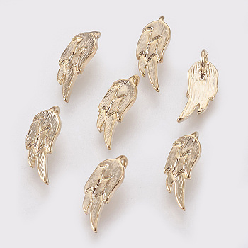 Brass Charms, Wing, Real 18K Gold Plated, 12x5x1mm, Hole: 1mm