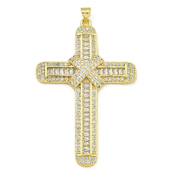 Rack Plating Brass Pave Cubic Zirconia Pendants, Lead Free & Cadmium Free, Real 18K Gold Plated, Long-Lasting Plated, Real 18K Gold Plated, 56.5x37.5x4.5mm, Hole: 4x3.5mm