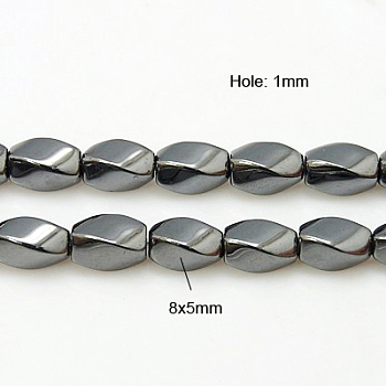 Non-magnetic Synthetic Hematite Beads Strands, Twist Oval, 8x5mm, Hole: 1mm, about 51pcs/strand, 15.7 inch