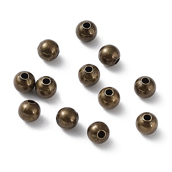 Brass Smooth Round Beads, Seamed Spacer Beads, Antique Bronze, 4mm, Hole: 1mm.