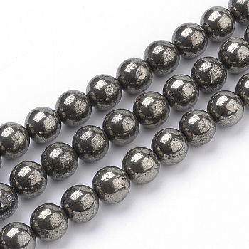 Natural Pyrite Beads Strands, Round, 8mm, Hole: 1mm, about 50pcs/strand, 15.7 inch(39.8cm)