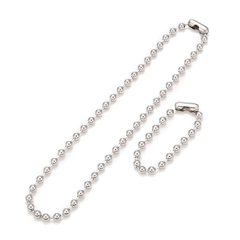 304 Stainless Steel Ball Chain Necklace & Bracelet Set, Jewelry Set with Ball Chain Connecter Clasp for Women, Stainless Steel Color, 8-7/8 inch(22.4~61.8cm), Beads: 8mm