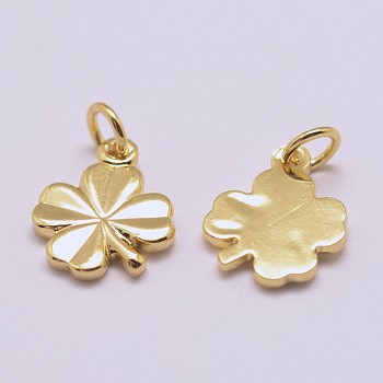 Brass Charms, Cadmium Free & Nickel Free & Lead Free, Clover, Real 18K Gold Plated, 11x8x1mm, Hole: 2.5mm
