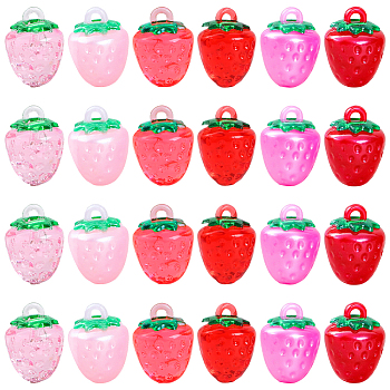 48Pcs 6 Colors Transparent Resin Pendants, Strawberry, 18~18.5x13.5~14mm, Hole: 1.6~2mm, 8pcs/style