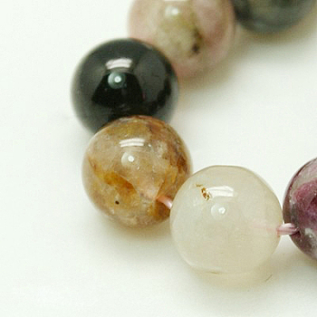 Natural Tourmaline Beads strands, Round, 10mm, Hole: 1mm, 19pcs/strand, 7.5 inch