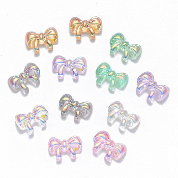 Resin Cabochons, Nail Art Decoration Accessories, AB Color Plated, Bowknot, Mixed Color, 6.5x9x2.5mm