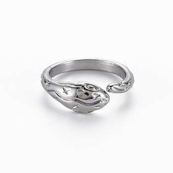 Snake Shape Rack Plating Alloy Cuff Rings, Open Rings, Cadmium Free & Lead Free, Platinum, US Size 7(17.3mm)