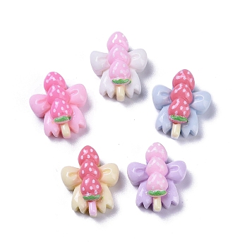 Opaque Cute Resin Decoden Cabochons, Imitation Food, Strawberry with Bowknot, 13x12x6mm