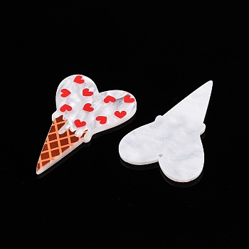 Printed Acrylic Pendants, Heart whit Ice Cream Shapes, Red, 43.5x28.5x2mm, Hole: 1.6mm