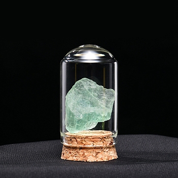 Raw Natural Fluorite Nuggets Ornaments, Glass & Wood Bell Jars Mineral Specimens Statues for Home Desktop Feng Shui Decoration, 55x35mm