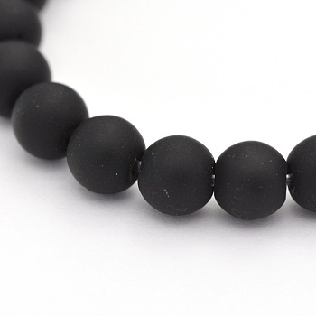 Dyed Natural Black Agate Beads Strands, Frosted, Round , 6mm, Hole: 1mm, about 31pcs/strand, 7.4 inch