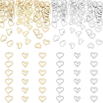 180Pcs 6 Style 201 Stainless Steel Charms, Laser Cut, Hollow, Heart, Mixed Color, 7~11x10~11x0.5~1mm, Hole: 1~1.4mm, 30pcs/style