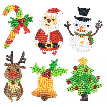DIY Christmas Theme Diamond Painting Sticker Kit, Including Resin Rhinestones Bag, Diamond Sticky Pen, Tray Plate and Glue Clay, Mixed Shapes, 150x150mm