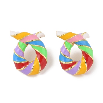 Brass with Enamel Twist Stud Earrings for Women, Lead Free & Cadmium Free, Real 18K Gold Plated, Colorful, 24.5x19.5mm