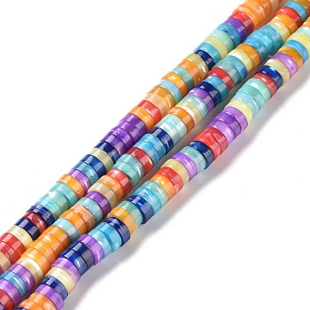 Natural Trochid Shell Beads Strands, Dyed, Flat Round, Colorful, 6x1.5~2.5mm, Hole: 0.9mm, about 168~225pcs/strand, 15.55 inch(39.5cm)