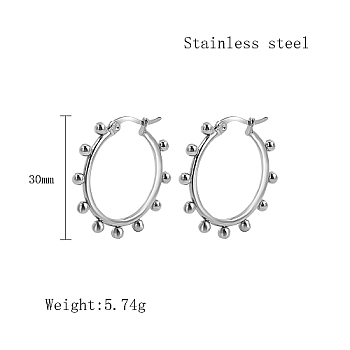 Stainless Steel Hoop Earrings for Women, Stainless Steel Color, Ring, 30mm