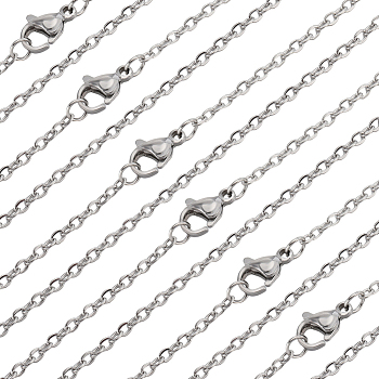 30Pcs 304 Stainless Steel Flat Cable Chain Necklaces Set for Men Women, Stainless Steel Color, 19.69 inch(50cm)