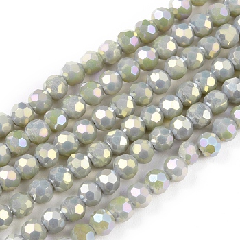 Round Full Rainbow Plated Faceted(32 Facets) Electroplate Glass Beads Strands, Gray, 4mm, Hole: 1mm, about 90~95pcs/strand, 12.8~13.6 inch(32~34cm)