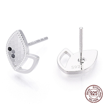 925 Sterling Silver Stud Earrings, Leaf, Nickel Free, with S925 Stamp, Silver, 10x8.5mm, Pin: 0.9mm