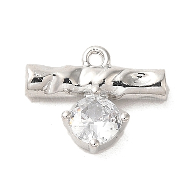 Platinum Clear Rectangle Brass+Cubic Zirconia Charms