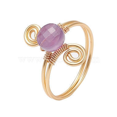 3Pcs Copper Wire Wrapped Round Natural Amethyst & Natural Aquamarine & Natural Rose Quartz Bead Finger Rings for Women(RJEW-JR00808)-3