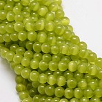 Cat Eye Beads Strands, Round, Green Yellow, 10mm, Hole: 1.5mm, about 40pcs/strand, 15.5 inch(X-CE-M011-10mm-22)