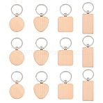 20Pcs 4 Styles Natural Wood Keychains, with Platinum Plated Iron Split Key Rings, Platinum, BurlyWood, 7.5cm, Flat Round: 48.5x39.5x7mm(HJEW-YW0001-10)