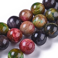 Natural Tiger Eye Beads Strands, Dyed & Heated, Round, Colorful, 12mm, Hole: 1mm, about 32pcs/strand, 15.3 inch(39cm)(G-K301-12mm-03)