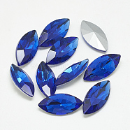 Pointed Back Glass Rhinestone Cabochons, Back Plated, Faceted, Horse Eye, Sapphire, 10x5x3mm(RGLA-T083-5x10mm-11)