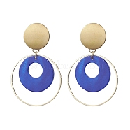 Natural Shell Dangle Earrings, Ring 304 Stainless Steel Stud Earring for Women, Dark Blue, 65x39.5mm(EJEW-JE05820-01)