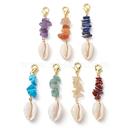 Shell Pendent Decorations, Natural & Synthetic Gemstone Chips and Alloy Lobster Claw Clasps Charms, 56mm, 7pcs/set(HJEW-JM01333)