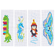 4 Sets 4 Style DIY Sea Horse/Penguin/Dinosaur/Butterfly Pattern PP Bookmarks Cross Stitch Kits, including Polyester Thread, Sewing Needles, Threader, Mixed Color, 227~230x78~80x0.8~0.9mm, 1 set/style(DIY-FG0004-07)