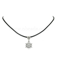 Tibetan Alloy Snowflake Pendant Necklaces, with Imitation Leather Cord, Antique Silver, 17.60 inch(44.7cm)(NJEW-JN04538-02)