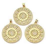 Brass with Cubic Zirconia Pendants, Long-Lasting Plated, Lead Free & Cadmium Free, Flat Round, Real 18K Gold Plated, 33.5x30.5x1.6mm, Hole: 3x4mm(KK-K341-39G)