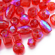 Transparent Glass Beads, AB Color, Faceted, Mixed Shapes, Red, 7~10x7~10x5~9.5mm, Hole: 1~1.5mm(EGLA-N002-49-B06)