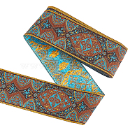 Ethnic 5M Style Embroidery Polycotton Ribbons, Jacquard Ribbon, Tyrolean Ribbon, Garment Accessories, Leaf Pattern, Saddle Brown, 1-7/8~2 inch(49~50mm), about 5m/Bag(OCOR-FG0001-42B)