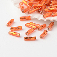 Grade A Glass Seed Beads, Hexagon(Two Cut), Silver Lined, Orange Red, 6x2mm, Hole: 0.5mm, about 34615pcs/pound(SEED-A026-F3TW-TW36)