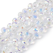 Transparent Electroplate Glass Beads Strands, Faceted, Top Drilled Teardrop, AB Color Plated, Clear AB, 10x7.5~8mm, Hole: 0.8~1mm, about 95~100pcs/strand, 23.23~26.77(59~68cm)(EGLA-F152B-AB02)