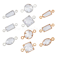 40Pcs 10 Styles Brass Pave Clear Cubic Zirconia Connector Charms, Geometric Link, Square & Oval & Rectangle, Mixed Shapes, Platinum & Light Gold, 3.5~6.5x11.5~12x1.5~3.5mm, Hole: 1mm, 4pcs/style(ZIRC-FH0001-40)