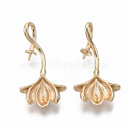 Brass Peg Bails Pendants, for Half Drilled Beads, Nickel Free, Flower, Real 18K Gold Plated, 25.5x13.5x6mm, Hole: 3x4mm, Pin: 1mm(for Half Drilled Beads)(KK-N232-30-NF)